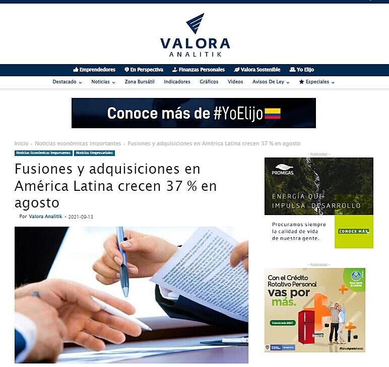 Fusiones y adquisiciones en Amrica Latina crecen 37 % en agosto